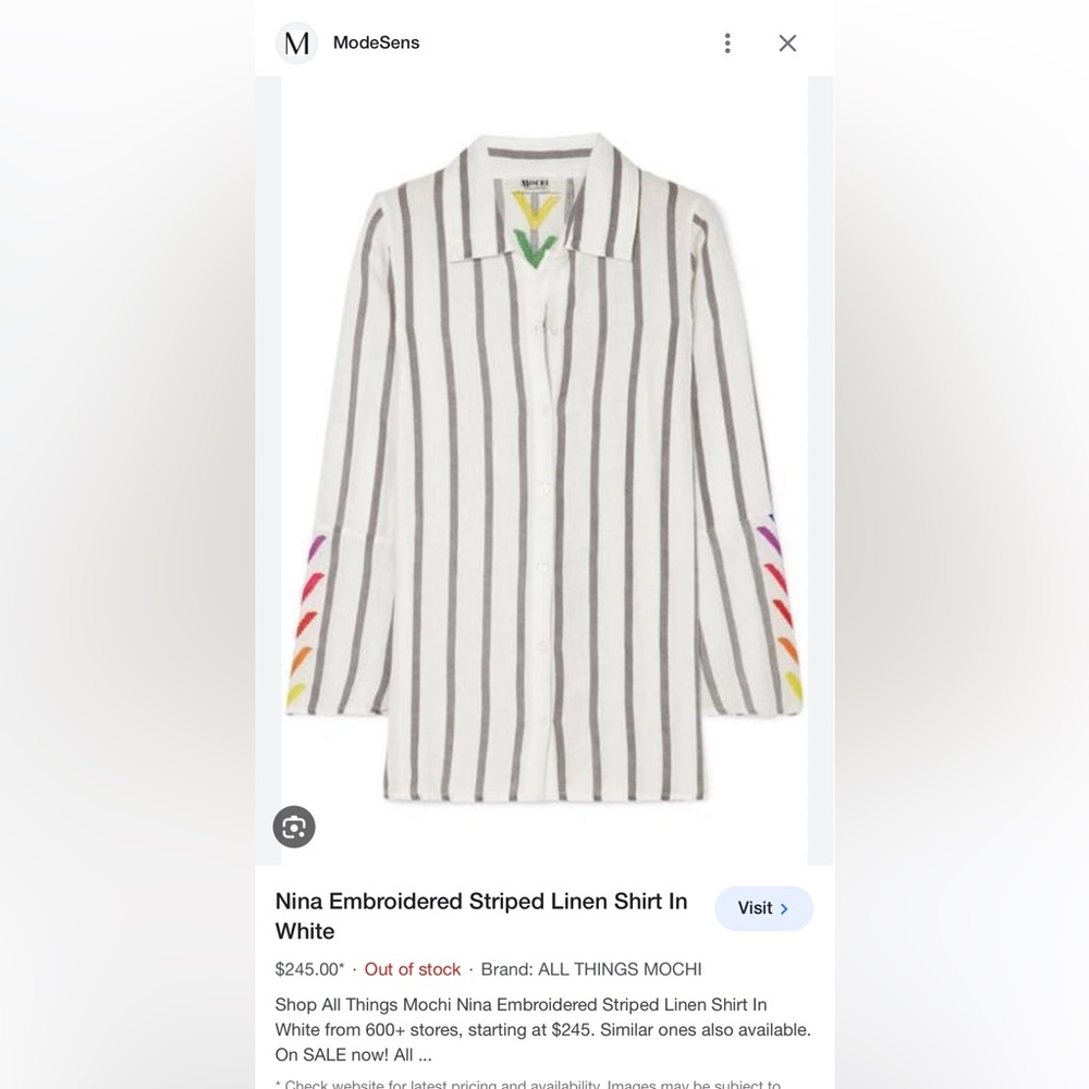All things mochi Nina linen embroidered shirt- size Small